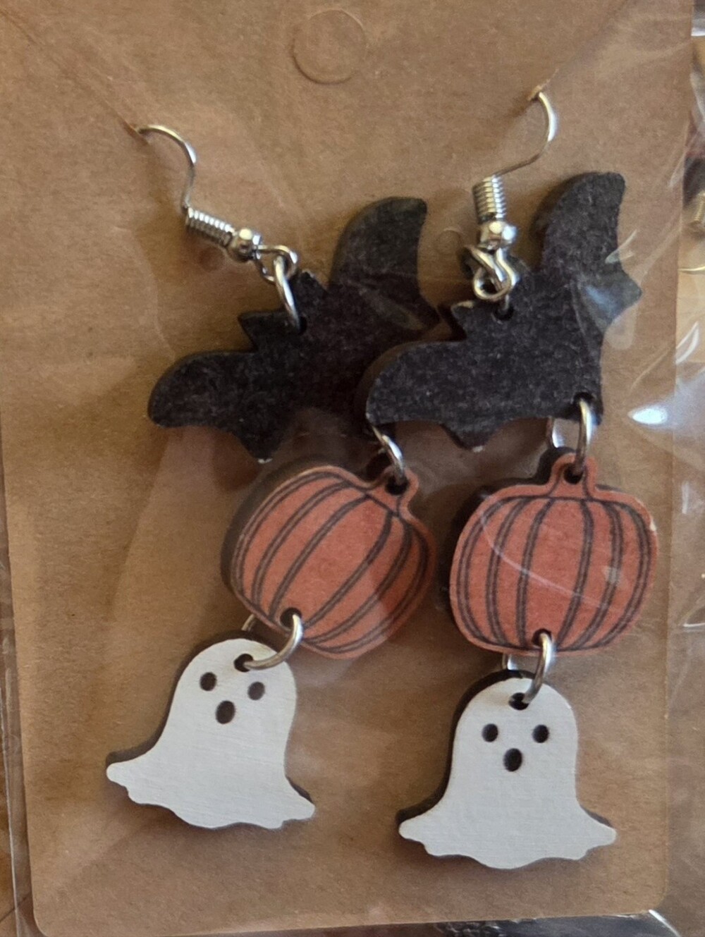 Halloween Ghost, Pumpkin & Bat Dangle Earrings